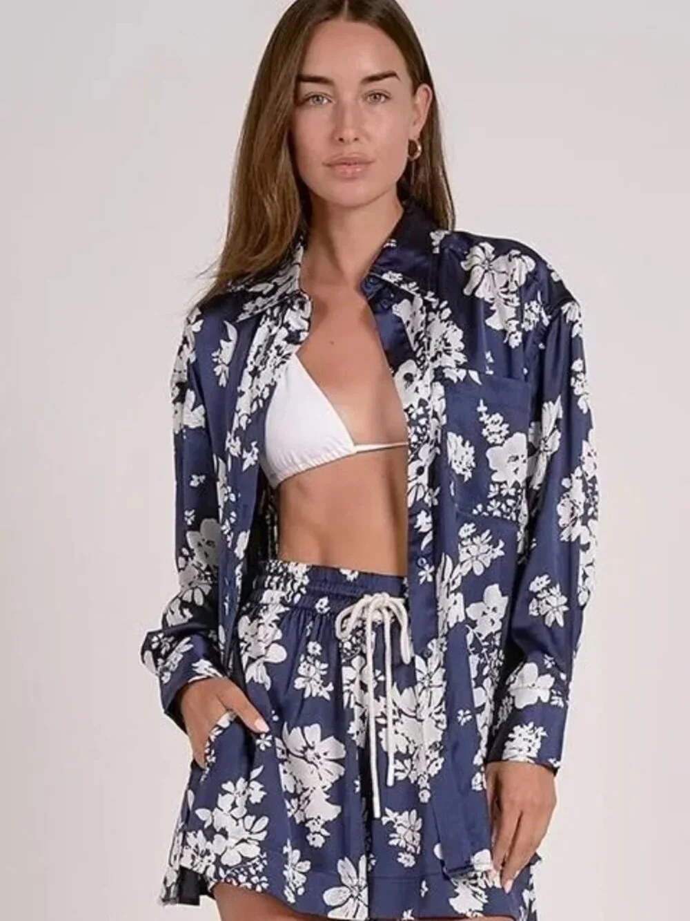 Sensea Capri Print Navy Button Down Top - L - NWT